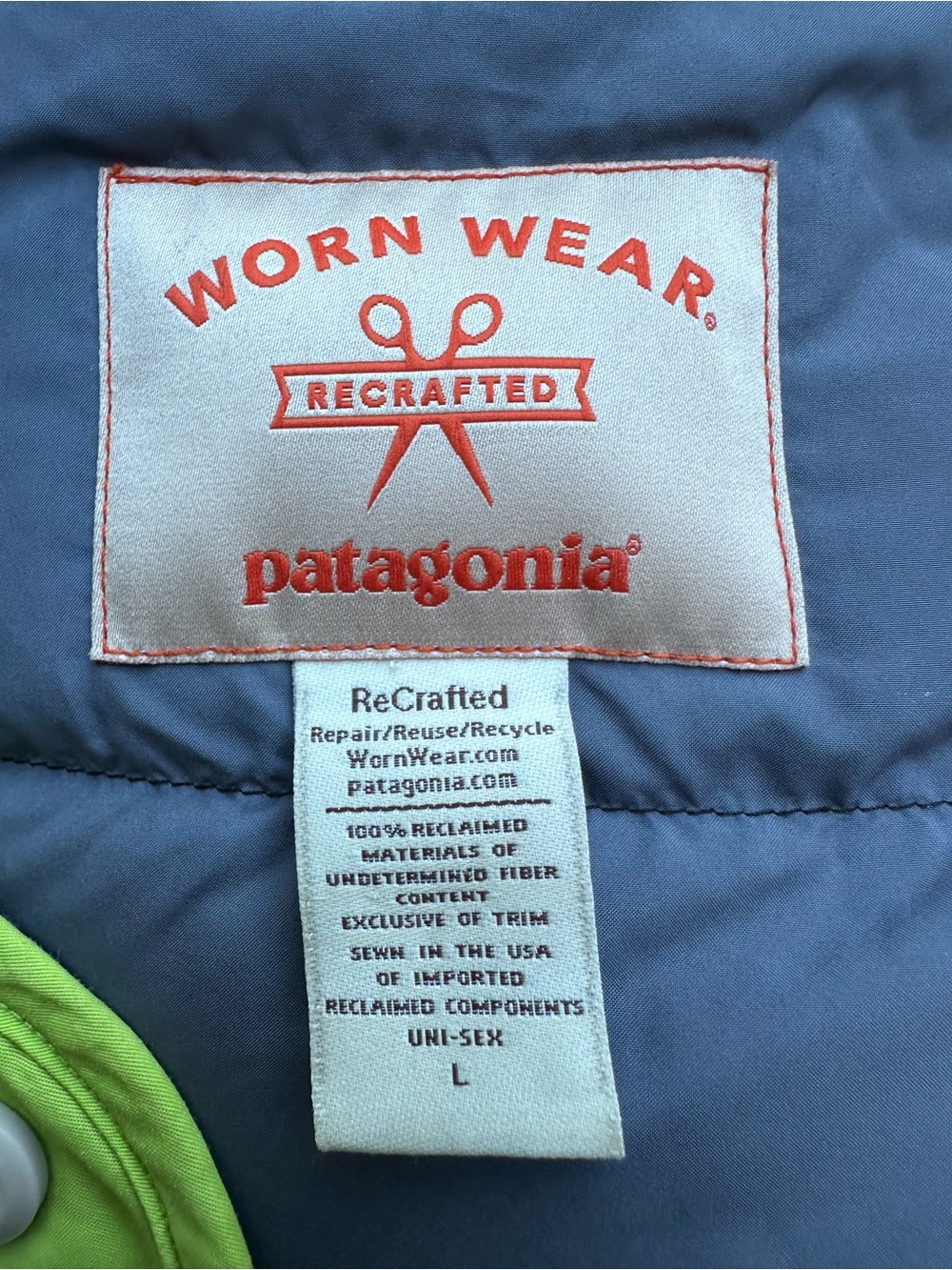 Patagonia Worn Wear ReCrafted Down Puffer Jacket Size L Unisex Multicolor (A49) - Picture 9 of 9